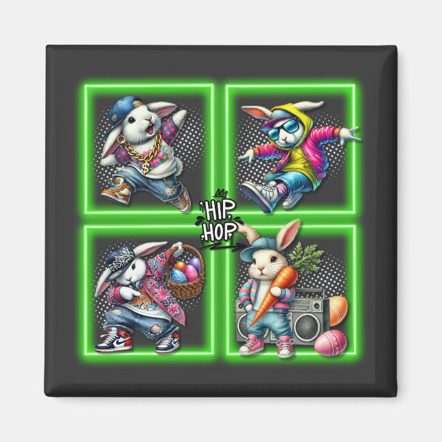 Hip Hop Oaster Bunny Buddies, Neon Green | Magnet (Vorne)