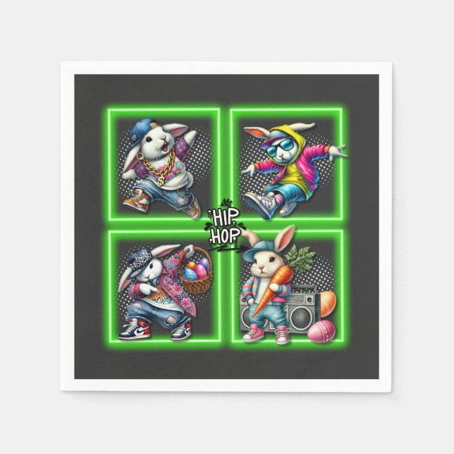 Hip Hop Oaster Bunny Buddies, Neon Green | Serviette (Vorderseite)