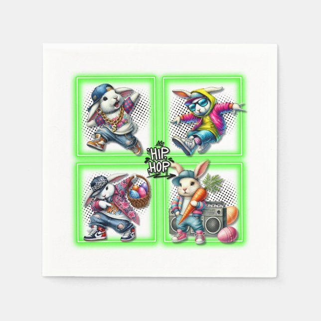 Hip Hop Oaster Bunny Buddies, Neon Green | Serviette (Vorderseite)