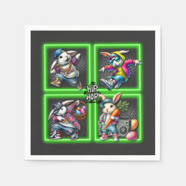 Hip Hop Oaster Bunny Buddies, Neon Green T - Shirt Serviette