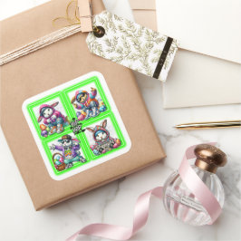 Hip Hop Oster Bunny Buddies, Musik, Neon Green | Quadratischer Aufkleber