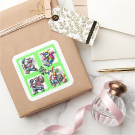 Hip Hop Oster Bunny Buddies, Musik, Neon Green | Quadratischer Aufkleber