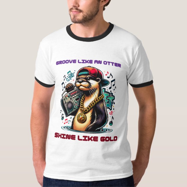 Hip Hop Otter mit Boombox und Goldkette T-Shirt (Vorderseite)