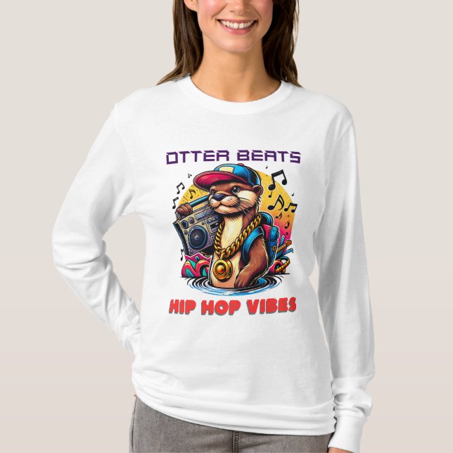 Hip Hop Otter mit Boombox Vibes T-Shirt (Vorderseite)