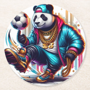 Hip Hop Panda Fußball Sommer Sportarten Runder Pappuntersetzer