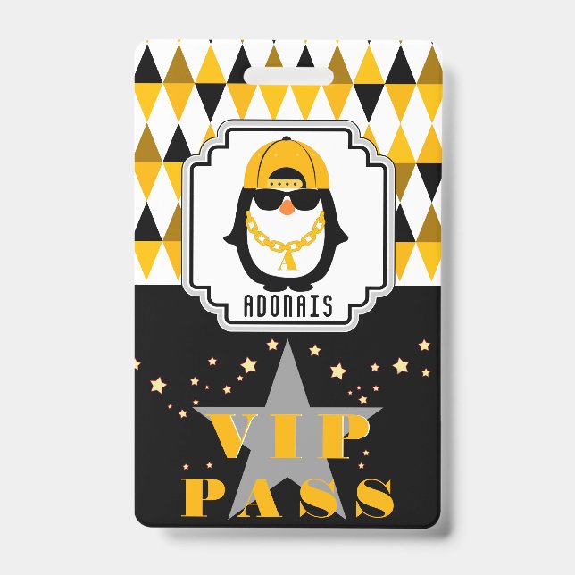 Hip Hop Penguin Cool Kid Foto VIP Pass  Ausweis (Vorderseite)