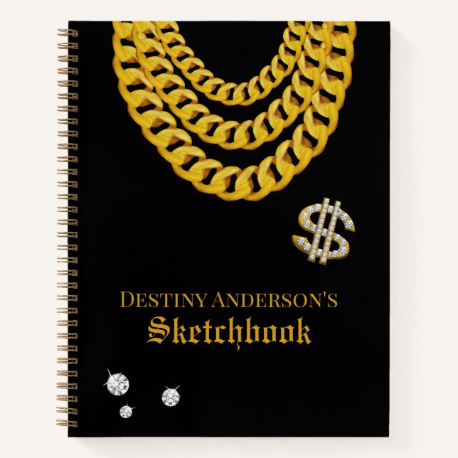 Hip Hop Rap Gold Cuban Link Chain 90's Sketchbook Notizbuch (Vorderseite)