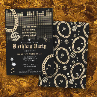 Hip Hop Rap Music Gold Link Chain 90's Birthday Einladung