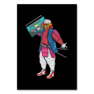 Hip Hop Samurai mit Boombox Stereo Retro 80er Tischnummer