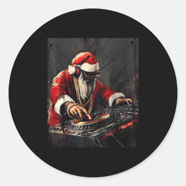 Hip Hop Santa Dj Weihnachten Runder Aufkleber (Vorderseite)