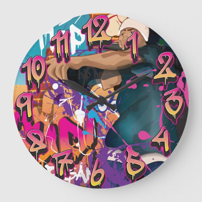 Hip Hop Singer Große Wanduhr (Vorderseite)