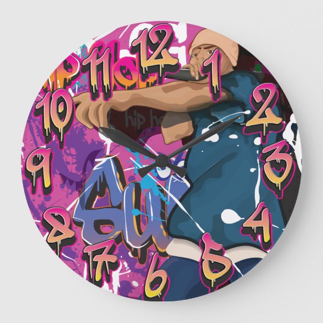 Hip Hop Singer Große Wanduhr (Vorderseite)