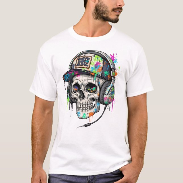 Hip Hop Skull mit Sonnenbrille T-Shirt (Vorderseite)