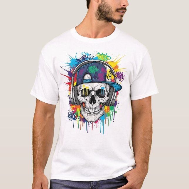 Hip Hop Skull mit Sonnenbrille T-Shirt (Vorderseite)