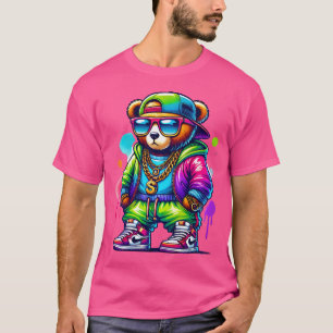 Hip Hop Teddy Bär Coole urbane Neuheit Grafik T-Shirt
