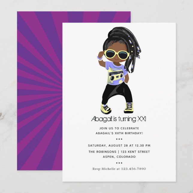 Hip Hop-Thema Mädchen Geburtstag Einladung (Vorne/Hinten)