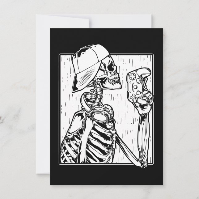 Hip Hop Video Gamer Skeleton Boys Kinder Halloween Einladung (Vorderseite)