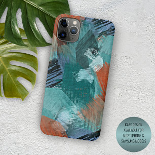 Hip Teal Blau Mint Grün Orange Pinselstriche Kunst Case-Mate iPhone Hülle