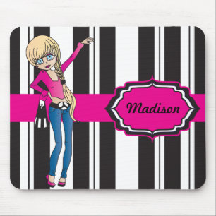 Hip Teen Girl with Black and White Stripes Mousepad
