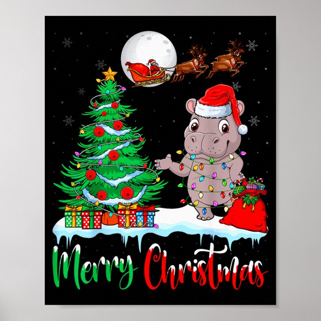 Hip Wearing Santa Hat Xmas Tree Merry Christmas Hi Poster (Vorne)
