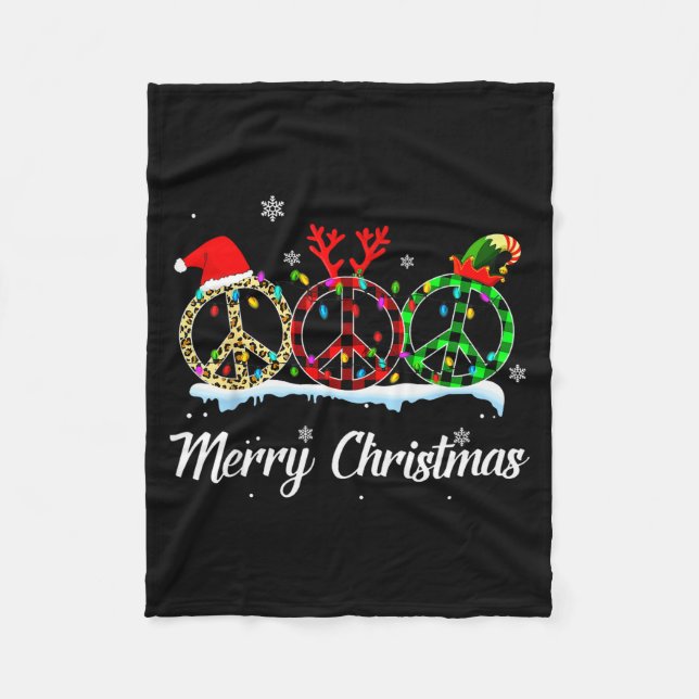 Hipe Peace Sign Santa Hat Reindeer Merry Christmas Fleecedecke (Vorderseite)