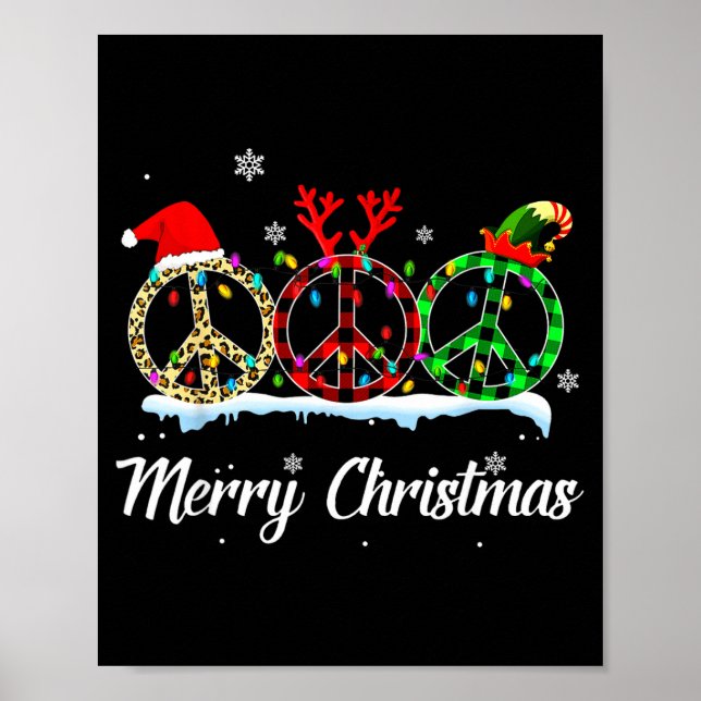 Hipe Peace Sign Santa Hat Reindeer Merry Christmas Poster (Vorne)