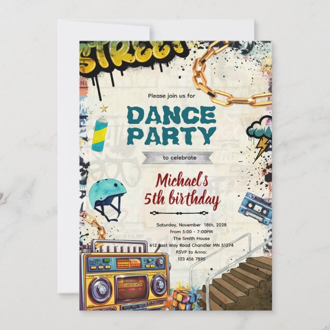 Hiphop birthday Party Invitation Einladung (Vorderseite)