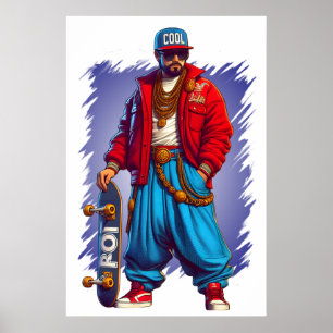 Hiphoper-Typ mit Skateboard Poster