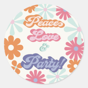 Hippie 1960's Peace Liebe & Party Birthday C Runder Aufkleber