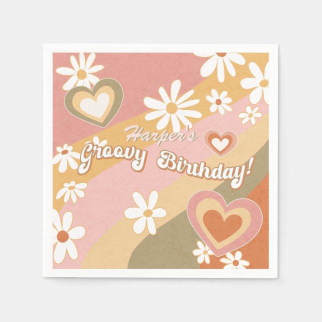 Hippie 60er 70er Retro Daisy Floral Groovy Birthda Serviette (Vorderseite)