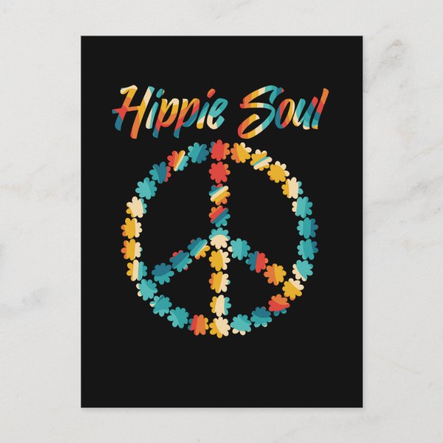 Hippie 60er 70er Retro Peace Sign Blume Postkarte (Vorderseite)