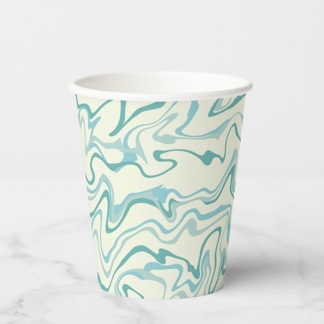 Hippie 70er Blue Marble Liquid Swirl Boho Muster Pappbecher (Vorderseite)