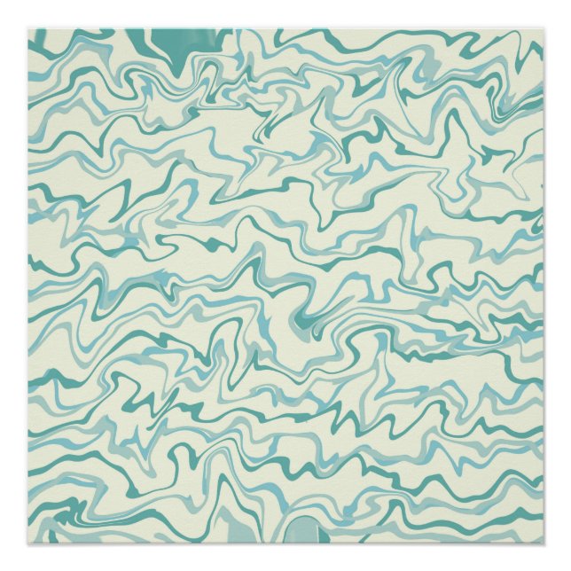 Hippie 70er Blue Marble Liquid Swirl Boho Muster Poster (Vorderseite)