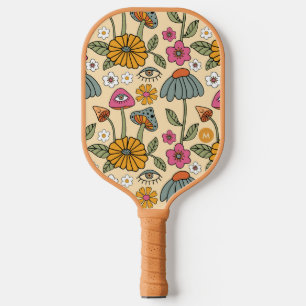 Hippie 70er Floral Pilz Boho Blumenaugen & Name Pickleball Schläger