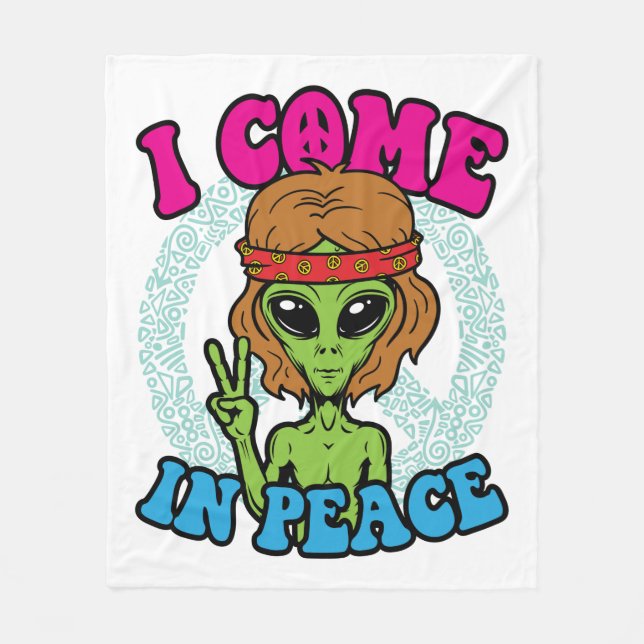 Hippie Alien I Come to Peace Trippy Peace Sign Fleecedecke (Vorderseite)