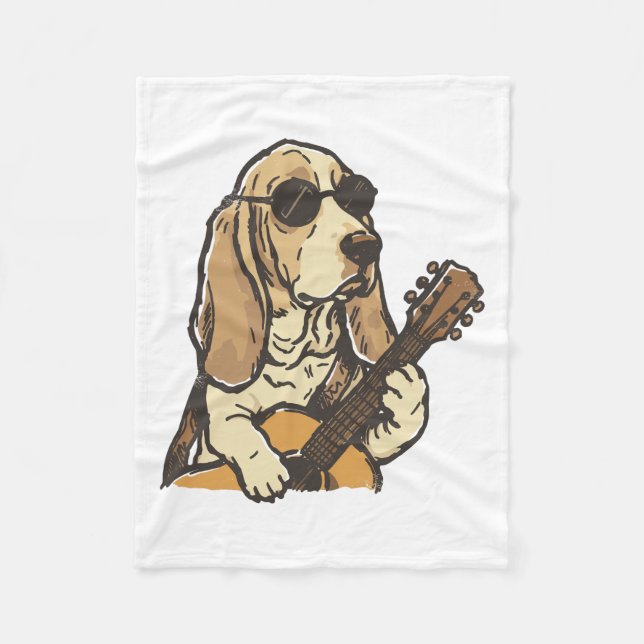 Hippie-Beagle spielt Gitarre  Fleecedecke (Vorderseite)