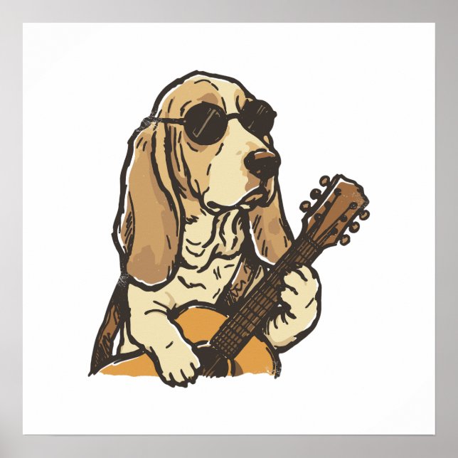 Hippie-Beagle spielt Gitarre  Poster (Vorne)