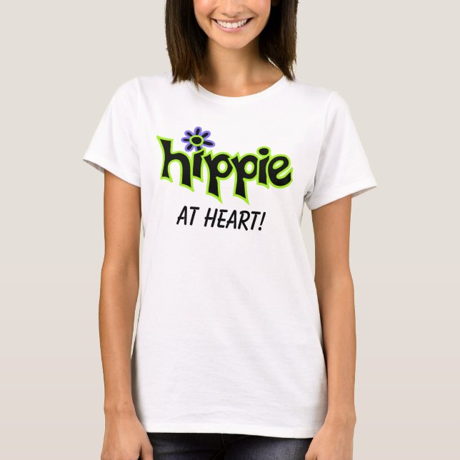 Hippie bei Herz-Farbigen Grafischen Schwarzen Word T-Shirt (Vorderseite)
