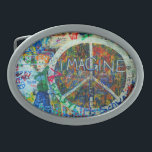 Hippie Belt Buckle Ovale Gürtelschnalle<br><div class="desc">Friedenszeichen und Graffiti. Prager Wandkunst.</div>
