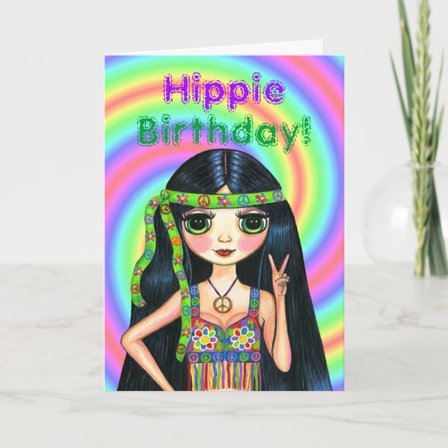 Hippie Birthday! Cute Psychedelic Hippie Girl Karte (Vorderseite)