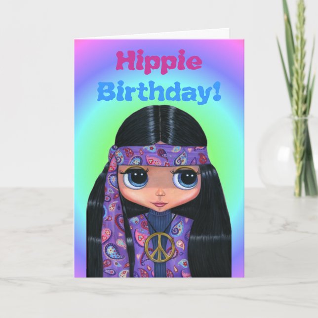 Hippie Birthday! Lila Paisley Niedlich 60er Chick Karte (Vorderseite)