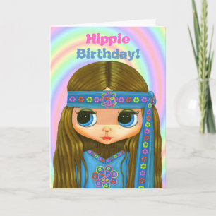 Hippie Birthday! Niedlich Blue Hippie Girl Doll Ca Karte
