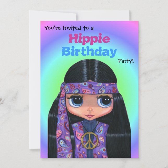 Hippie Birthday Party Lila Paisley Hippie Girl Einladung (Vorderseite)