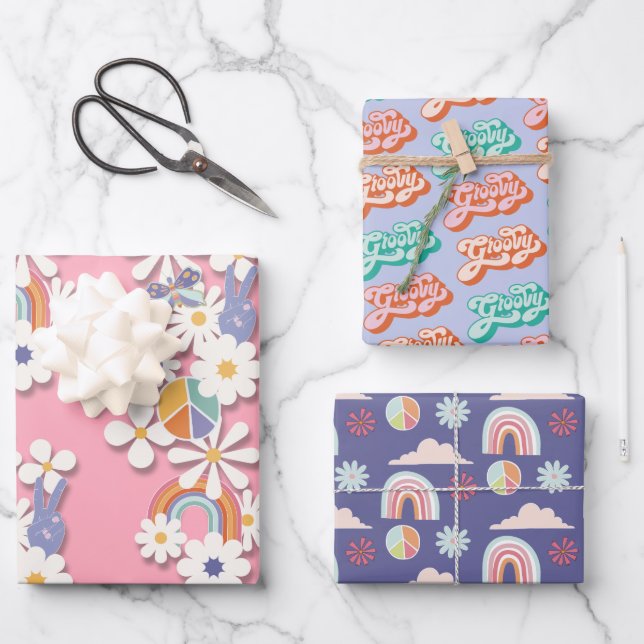 Hippie Birthday Party Peri Wrapping Papierblätter Geschenkpapier Set (Vorderseite)