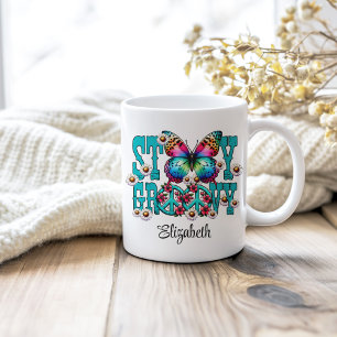 Hippie Bleibe Groovy Turquoise Floral Individuelle Kaffeetasse