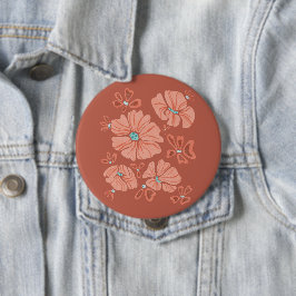 Hippie Blooms: Abstract Red Flower Power Artwork Button