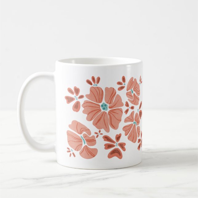 Hippie Blooms: Artwork der Abstrakten Roten Blume  Kaffeetasse (Links)