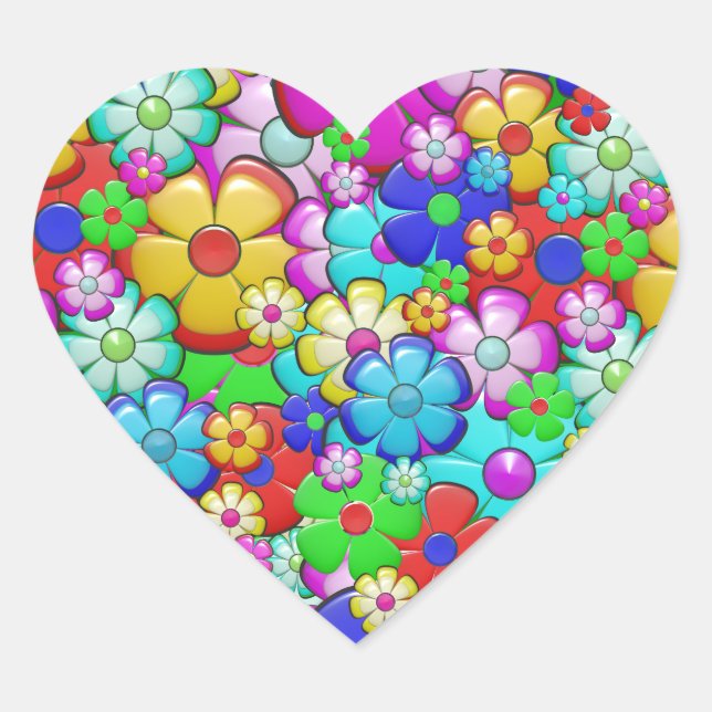 Hippie-Blume-Aufkleber Herz-Aufkleber (Vorderseite)