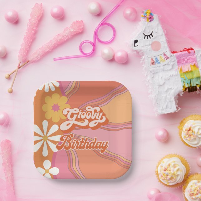 Hippie Blume Power 70er 60er Birthday Party Papier Pappteller (Party)