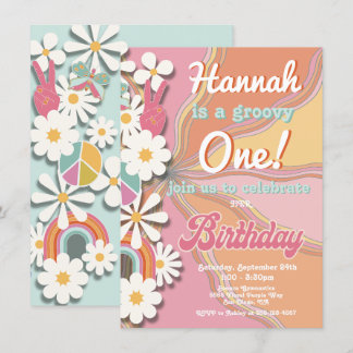 Hippie Blume Power 70er 60er Geburtstagspartei Ein Einladung